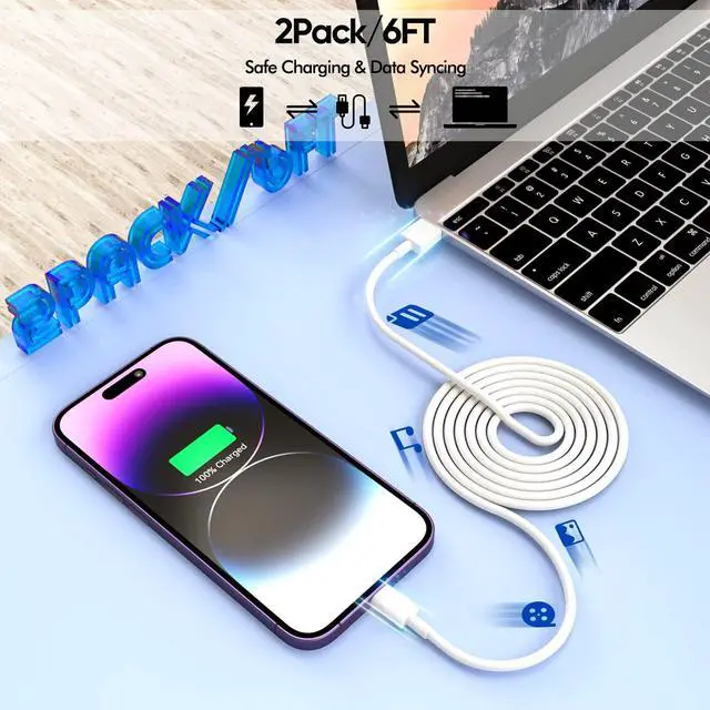 Alt view image 5 of 7 - iPhone Charger [ MFi Certified]  Charger Cord 2Pcak 6FT Lightning Cable Fast Charging with Wall Charger Block Travel Plug Brick Adapter for iPhone 14/13/12/11/XS/XR/SE/7/8/8 Plus/AirPods
