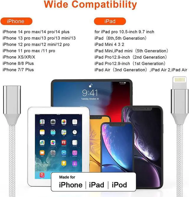 Alt view image 6 of 7 - 3.3FT iPhone Charging Extension Cable,Nylon Braided Lightning Extender Dock Cable Adapter for iPhone 14 Pro 13 Pro Max 12 11 X XR 8 7 6 Male to Female Extension Cord Pass Video,Data,Audio,OTG