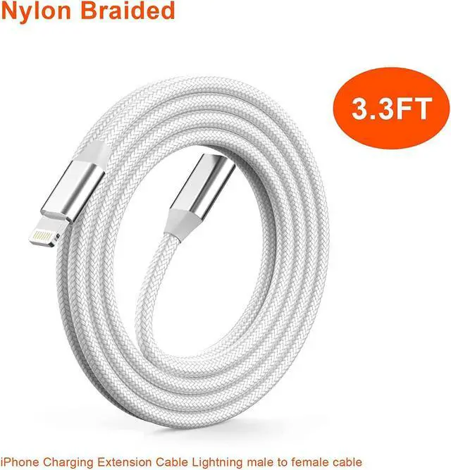Alt view image 7 of 7 - 3.3FT iPhone Charging Extension Cable,Nylon Braided Lightning Extender Dock Cable Adapter for iPhone 14 Pro 13 Pro Max 12 11 X XR 8 7 6 Male to Female Extension Cord Pass Video,Data,Audio,OTG