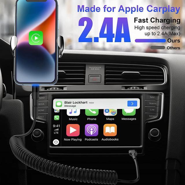 Coiled Lightning Cable Apple Carplay Compatible [Apple MFi Certified] Short  USB to Lightning Apple Carplay Cable with Data Sync, Retractable iPhone