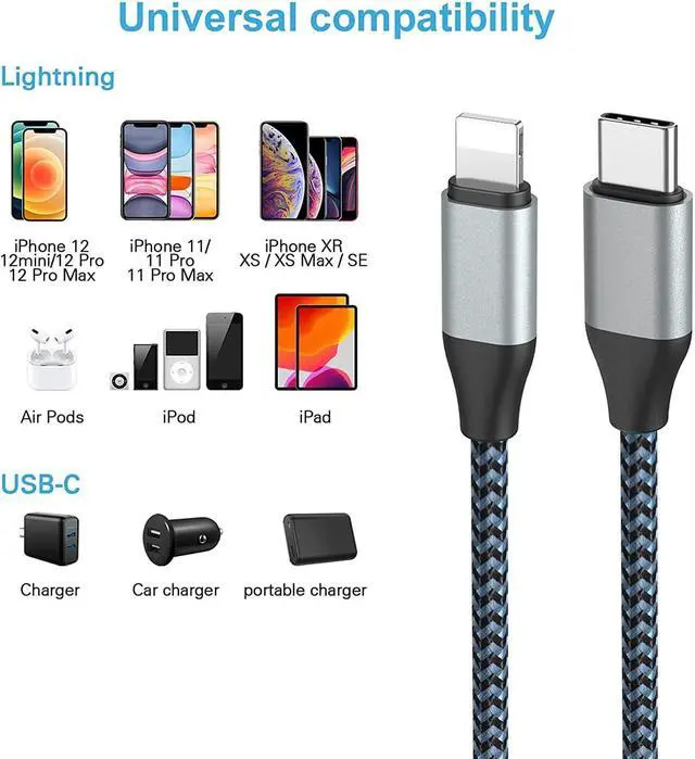 Alt view image 7 of 7 - USB C to Lightning Cable 10FT 2Pack 20W MFi Certified iPhone Fast Charger Sync Nylon Braided Type C Charging Cord Compatible with iPhone 14/14Plus/13/13Mini/13ProMax/12/12Pro Max/11/11Pro/XS