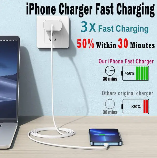 Alt view image 2 of 7 - iPhone Charger Fast Charging iPhone Fast Charger 2Pack Type C Fast Charger Block Plug Adapter 6FT USB-C to Lightning Cable Cord for iPhone 14/13/13 Pro/12 Pro/12 Pro Max/11/Xs Max/XR/X/SE iPad AirPods