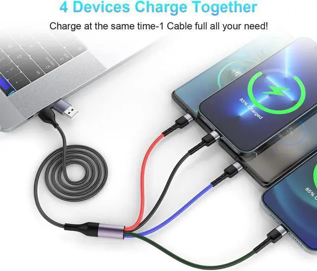 Alt view image 5 of 7 - 10 Ft USB C Multi Fast Charging Cable Universal USB Cellphone Cables 4 in 1 Charging Cord with Lightning*2+Type C+Micro USB Nylon Braided Charger Cord Adapter for Apple iOS iPhone/Android/Samsung