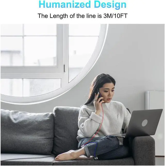 Alt view image 7 of 7 - 10 Ft USB C Multi Fast Charging Cable Universal USB Cellphone Cables 4 in 1 Charging Cord with Lightning*2+Type C+Micro USB Nylon Braided Charger Cord Adapter for Apple iOS iPhone/Android/Samsung