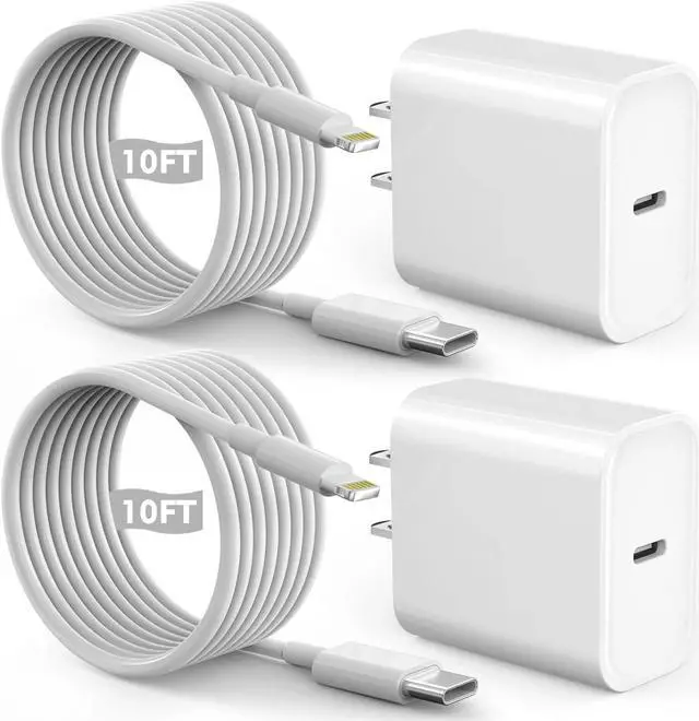 Main image of Fast iPhone Charger Quick 10Foot USBC Wall Charger Phone Charger 2Pack 20W PD USB C Fast Charger Block + 10FT Lightning Fast Charging Cable for iPhone 14/Pro/Pro Max/Plus/13/12/11/XS/XR/X/SE2022/iPad