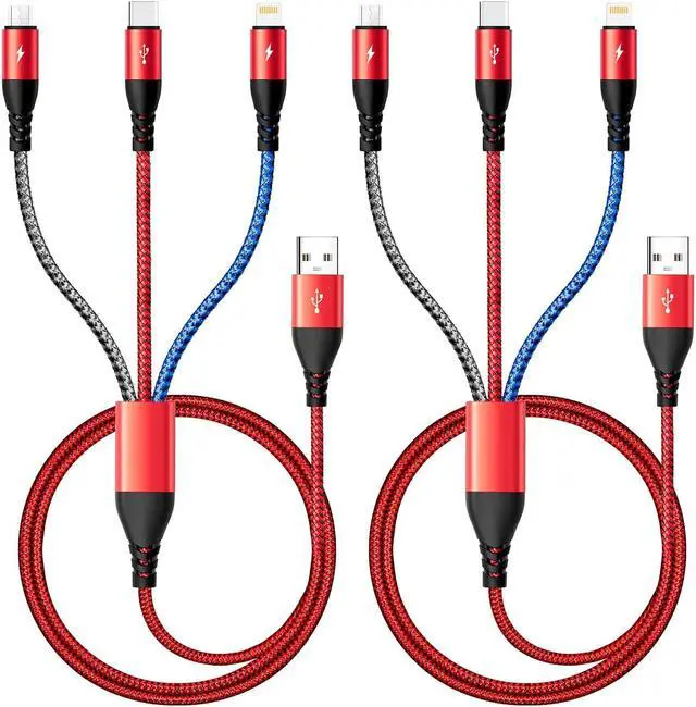 Main image of Multi Charging Cable [2Pack 4Ft] 3 in 1 Charger Cable Nylon Braided Fast Charging Cord Multi USB Cable Phone Charger Cord with Type-C/Micro USB/IP Port for Cell Phones,Samsung Galaxy,iPads,Tablets