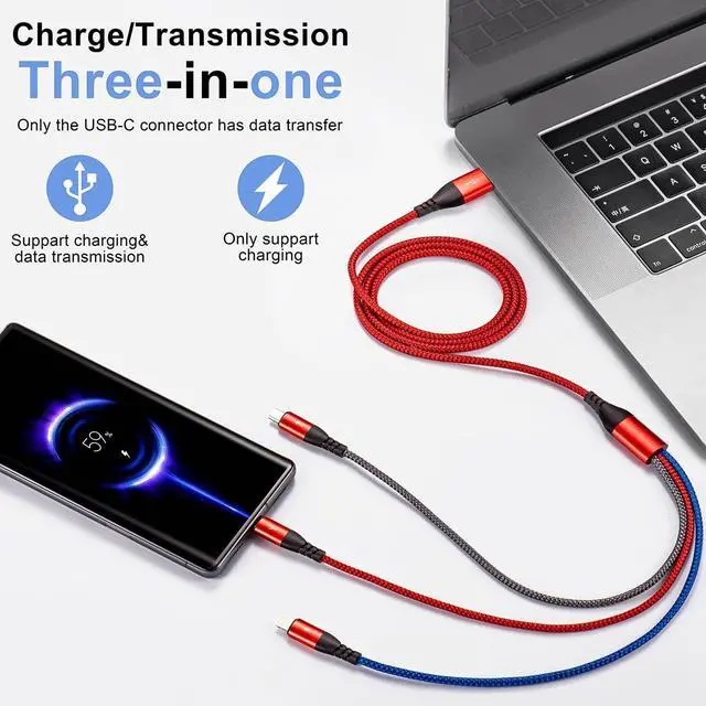 Alt view image 3 of 7 - Multi Charging Cable [2Pack 4Ft] 3 in 1 Charger Cable Nylon Braided Fast Charging Cord Multi USB Cable Phone Charger Cord with Type-C/Micro USB/IP Port for Cell Phones,Samsung Galaxy,iPads,Tablets
