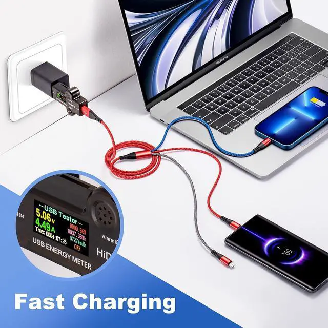 Alt view image 5 of 7 - Multi Charging Cable [2Pack 4Ft] 3 in 1 Charger Cable Nylon Braided Fast Charging Cord Multi USB Cable Phone Charger Cord with Type-C/Micro USB/IP Port for Cell Phones,Samsung Galaxy,iPads,Tablets