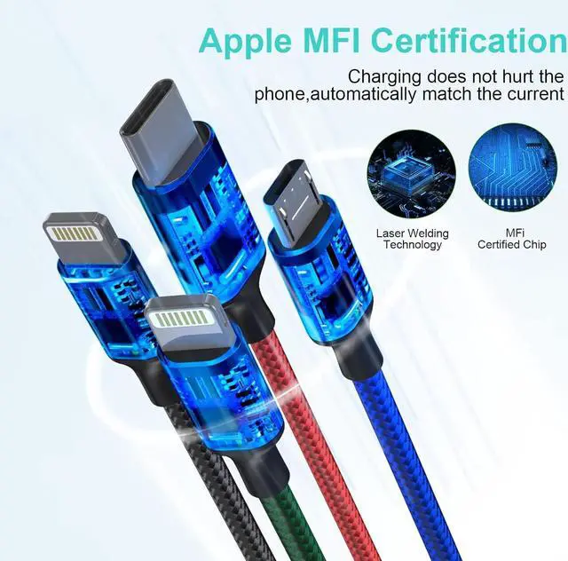 Alt view image 5 of 7 - 6 in 1 Multi Universal 1.8M/6Ft Phone Charging CableUSB A/Type C to Lightning*2+Type C+Micro USB Nylon Braided Sync Charger Cord Adapter for Android/iPhone/iOS/Samsung/Huawei-Uber Signs for Car