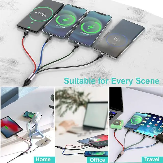 Alt view image 7 of 7 - 6 in 1 Multi Universal 1.8M/6Ft Phone Charging CableUSB A/Type C to Lightning*2+Type C+Micro USB Nylon Braided Sync Charger Cord Adapter for Android/iPhone/iOS/Samsung/Huawei-Uber Signs for Car