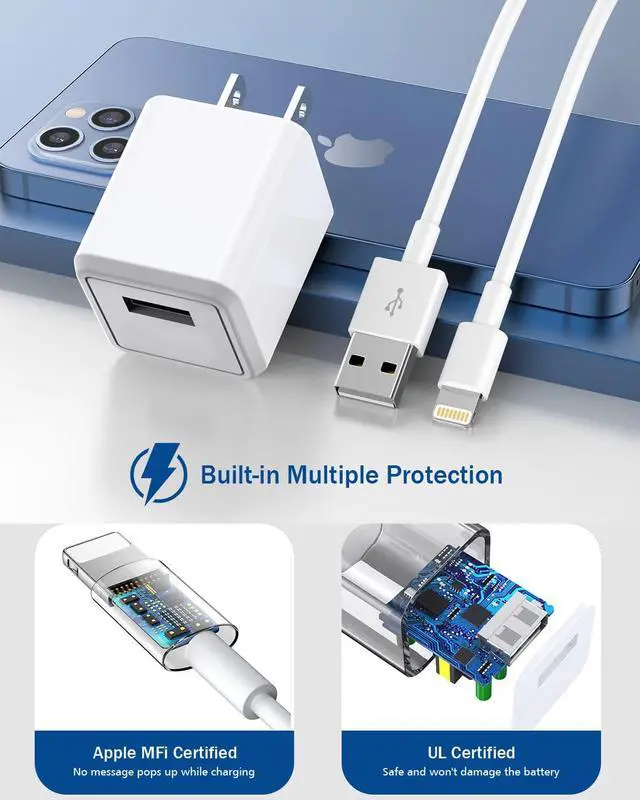 Alt view image 2 of 7 - iPhone Charger Long 6FT iPhone Charger 2Pack iPhone Cord 6feet USB to Lightning Cable Quick Fast Charging Data Sync Cord USB Wall Charger Block Adapter for iPhone 14/13/12/11/XS/XR/X/8/7/5/SE2022/iPad