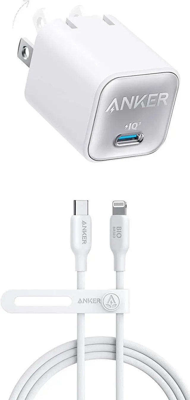 Main image of Anker USB-C to Lightning Cable, 541 Cable (6ft), MFi Certified, Bio-Based Fast Charging Cable & Anker USB C GaN Charger 30W, 511 Charger (Nano 3), PIQ 3.0 Foldable PPS Fast Charger(Aurora White)