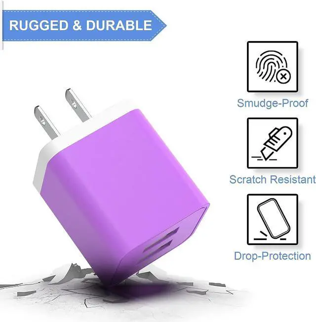 Alt view image 4 of 7 - 6Pack USB Wall Charger, iGENJUN 2.4A Dual USB Port Cube Power Plug Adapter Fast Phone Charger Block Charging Box Brick for iPhone 15/15 Pro/15 Pro Max/14, Samsung Galaxy, Pixel, LG, Android-Colorful