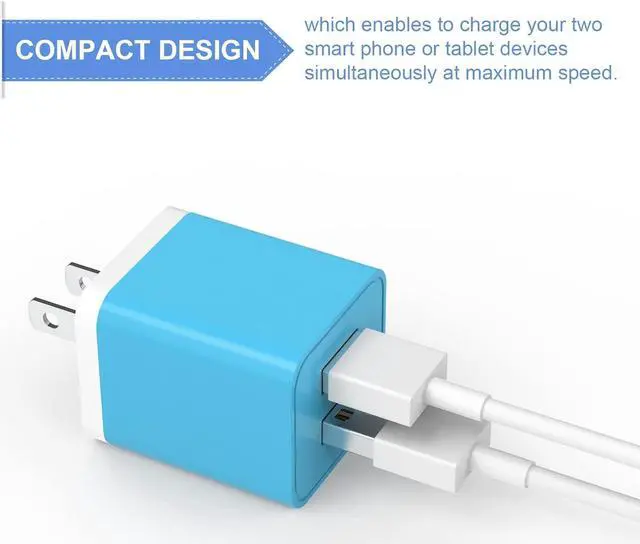 Alt view image 5 of 7 - 6Pack USB Wall Charger, iGENJUN 2.4A Dual USB Port Cube Power Plug Adapter Fast Phone Charger Block Charging Box Brick for iPhone 15/15 Pro/15 Pro Max/14, Samsung Galaxy, Pixel, LG, Android-Colorful