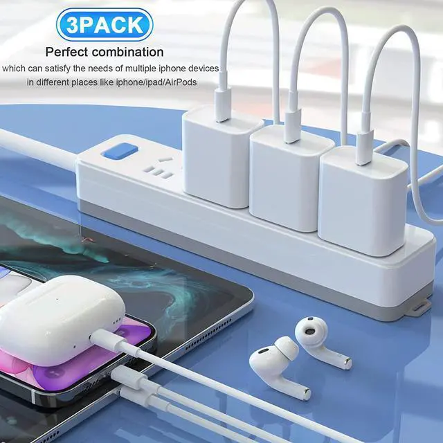 Alt view image 5 of 7 - 3Pack iPhone Charger [MFi Certified], iGENJUN 20W PD USB C Wall Charger Block with 6FT Type C to Lightning Cable Fast Charging Adapter Compatible with iPhone 14/14 Pro Max/13/XS/XR/X-White