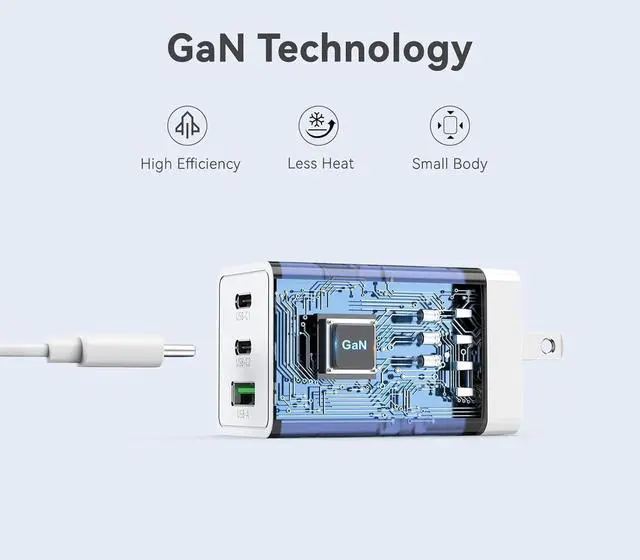 Alt view image 3 of 7 - 65W GaN USB C Charger 3-Port Fast Charger Block Mini USB C USB A Charger Foldable Type-C Wall Charger 65W Multiport Power Adapter for iPhone iPad Pro Samsung S22 S21 MacBook Pro Air HP Laptop