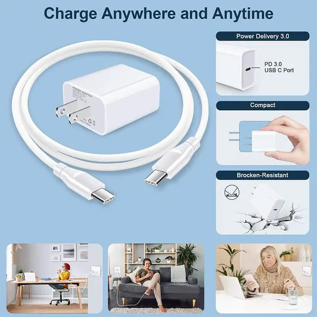 Alt view image 7 of 7 - USB C Pixel 9 8 7 Charger Fast Charger for Google Pixel 9a 9 Pro 8a 8 7a 7 Pro 6a 6 5a 5 4a 4XL 3a 3XL 2,Samsung S25 S24 S23 S22 Ultra S21,20W PD Power Adapter Wall Charger Box+6ft Type C to C Cable