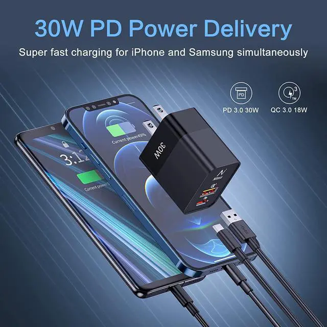 Alt view image 3 of 7 - 2 Pack USB C Wall Charger 30W 2 Port PD Fast Charger Adapter for iPhone 15/16 Pro/14 Pro Max/16/13/iPad Super Fast Charger Block(25W PPS) Type C for  S23/S24 Google Pixel 9 7/8 Pro
