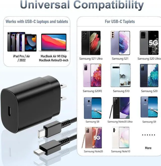 Alt view image 7 of 7 - Super Fast Charger Type C, 2Pack 25W USB C Wall Charging Block Adapter and 6ft Android Phone Charger Cable for Samsung Galaxy S23 Ultra/S23/S23+/S22/S22 Ultra/S22+/S22 Plus/S21/Note 20 Ultra/Note10+
