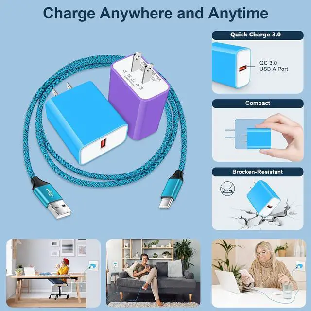 Alt view image 5 of 7 - Quick Charge 3.0 Fast Charger Type C Wall Charger Block Plug +6FT Android Phone Charger C Cable for Samsung Galaxy S24 S23 S22 Ultra S21 FE S20 S10 S9 S8 Note 20 A15 A54 A14 A53 A12 A13 A03S A23 A32
