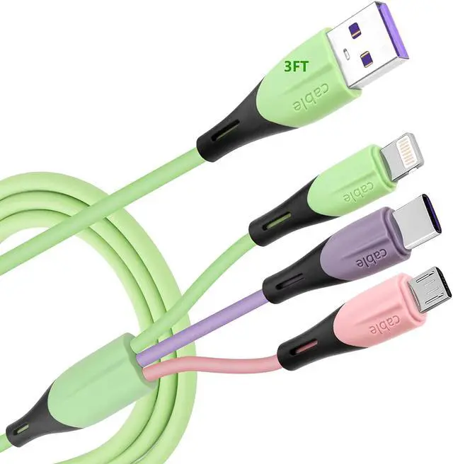 Main image of Multi Charging Cable 2Pack 3FT, 3 in 1 5A Multiple USB Fast Charger Cable Adapter Lightning/Type C/Micro USB Port, Compatible with iPhone 14 13/Samsung Galaxy/Pixel/LG/Tablets and More