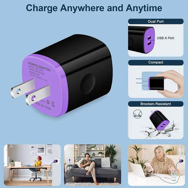 Alt view image 6 of 7 - iPhone USB Wall Charger Adapter, Charger Brick, AndHot 5Pack 2.1A Dual Port Fast Charging Block Box Base Wall Charger Plug for iPhone 15 14 13 12 11 Pro Max SE XR XS X 8 7,iPad,Samsung,Android,Kindle