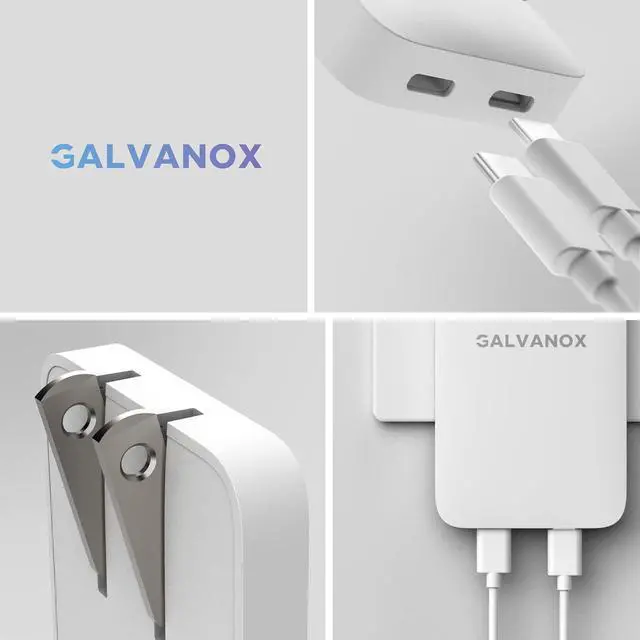 Alt view image 7 of 7 - Galvanox Dual USB-C Flat Wall Charger - Fast Charging Ultra Slim Outlet Plug, Multi Port Type C for iPhone 13, 14, 15 iPhone 16 Pro Max and Samsung Galaxy Phones (20W)