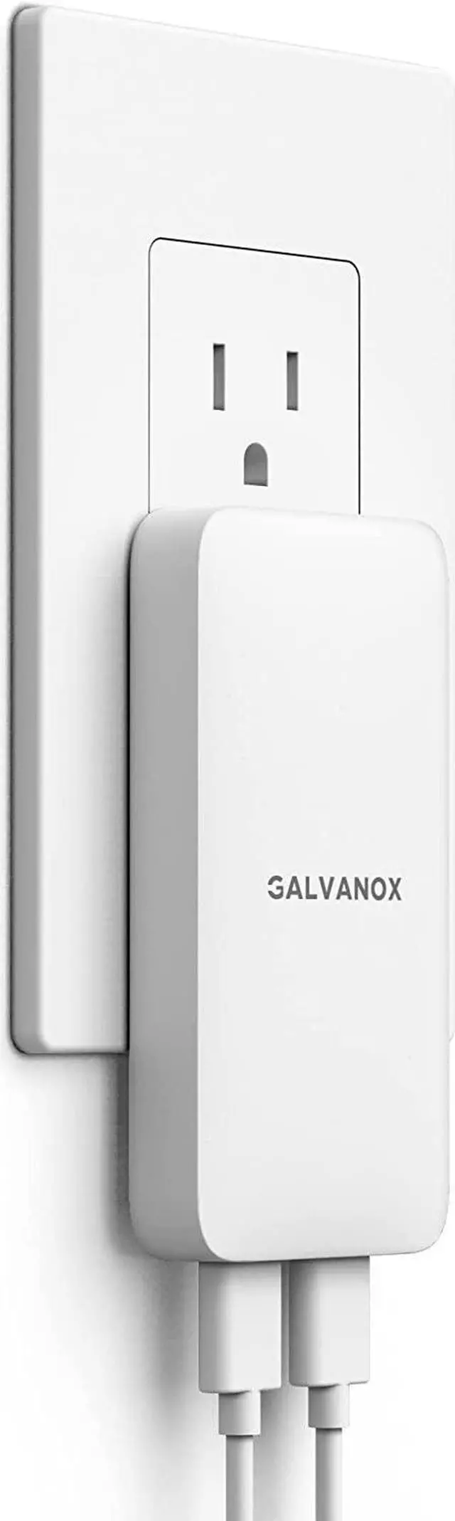 Alt view image 7 of 7 - Galvanox Dual USB-C Flat Wall Charger - Fast Charging Ultra Slim Outlet Plug, Multi Port Type C for iPhone 13, 14, 15 iPhone 16 Pro Max and Samsung Galaxy Phones (20W)