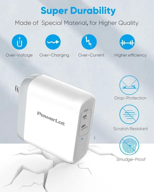 Alt view image 4 of 7 - USB C Wall Charger, PowerLot 68W 2-Port GaN PD 3.0 USB C Charger Block, 60W USB C Power Adapter for MacBook Pro, Fast Wall Charger for iPhone 15 pro max,iPhone14/13/12 Pro Max, iPad Pro,iWatch,iPods