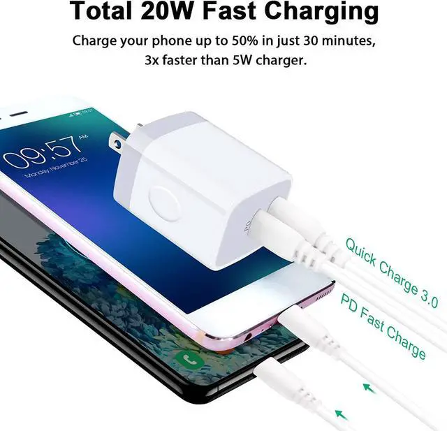 Alt view image 2 of 7 - 20W Dual Port USB C Fast Wall Charger Power Adapter for Samsung Galaxy S24 A15 A54 S23 S22 S21 S10 Plus Ultra, iPhone 15 14 13 12 11 Mini Pro Max, 2PC PD Type C Block Plug Box Charging Cube Base Brick