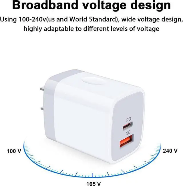 Alt view image 3 of 7 - 20W Dual Port USB C Fast Wall Charger Power Adapter for Samsung Galaxy S24 A15 A54 S23 S22 S21 S10 Plus Ultra, iPhone 15 14 13 12 11 Mini Pro Max, 2PC PD Type C Block Plug Box Charging Cube Base Brick