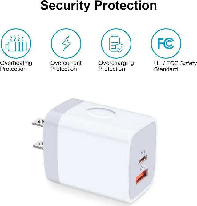Alt view image 4 of 7 - 20W Dual Port USB C Fast Wall Charger Power Adapter for Samsung Galaxy S24 A15 A54 S23 S22 S21 S10 Plus Ultra, iPhone 15 14 13 12 11 Mini Pro Max, 2PC PD Type C Block Plug Box Charging Cube Base Brick
