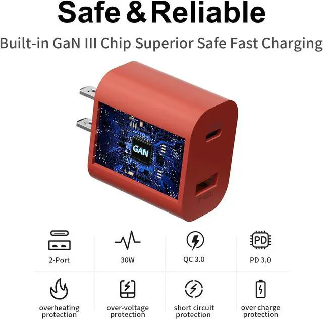 Alt view image 2 of 6 - 30W GaN USB C Charger for iPhone, Dual Port Fast Charging Block Plug Power Adapter with 5ft USB-A to Lightning Cable Charge Cord [Apple MFi Certified] for iPhone 14 13 12 11 Pro Max Mini 8 7 6, iPad
