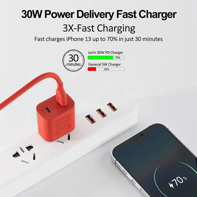 Alt view image 3 of 6 - 30W GaN USB C Charger for iPhone, Dual Port Fast Charging Block Plug Power Adapter with 5ft USB-A to Lightning Cable Charge Cord [Apple MFi Certified] for iPhone 14 13 12 11 Pro Max Mini 8 7 6, iPad