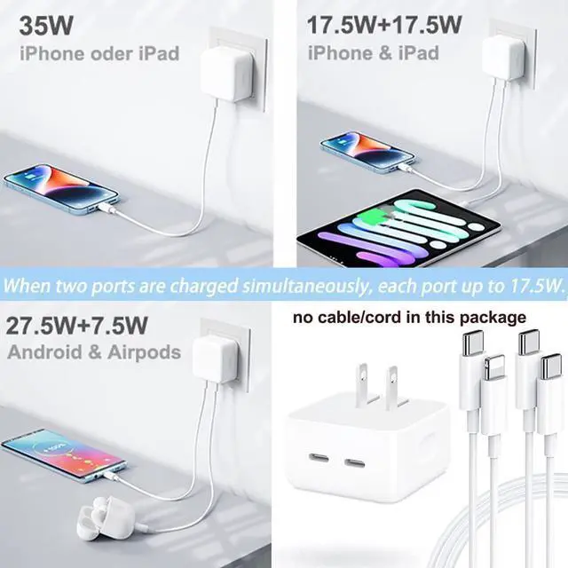 Alt view image 5 of 7 - 35W Dual USB-C Port Compact Power Adapter, PD 3.0 GaN Foldable Type C Plug Fast Wall Charger Block for Phone16/15/14/13/12/11/10Pro Max Plus Mini, iPad, MacBook Air and More