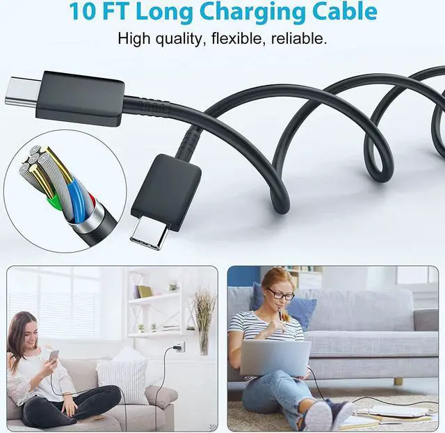 Alt view image 4 of 7 - S25 S24 Ultra Charger 25W Super Fast USB C Charger Block & 10FT Android Phone Type C Charger Cable Cord for Samsung Galaxy S24 Ultra/S24+/S24/S23 Ultra/S23/S22 Ultra/S22/S21/S20 /Note10 20-Black
