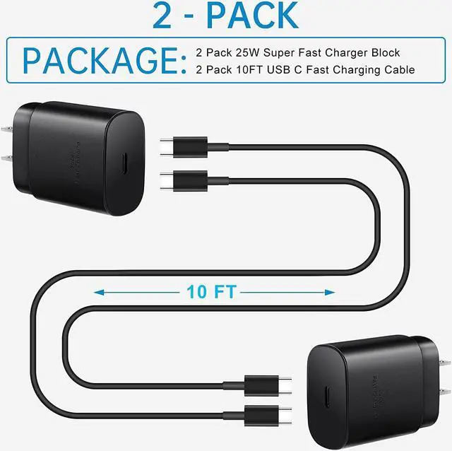 Alt view image 6 of 7 - S25 S24 Ultra Charger 25W Super Fast USB C Charger Block & 10FT Android Phone Type C Charger Cable Cord for Samsung Galaxy S24 Ultra/S24+/S24/S23 Ultra/S23/S22 Ultra/S22/S21/S20 /Note10 20-Black