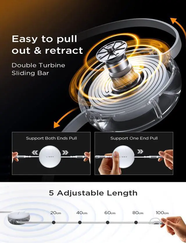 Alt view image 7 of 7 - 5-in-1 Fast Charging Retractable Cable for iPhone iPad  - 60W Charger with USB-C/A Ports for Phones Tablets White