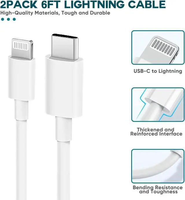 Alt view image 5 of 7 - Fast Charger iPhone,iPhone Charger Fast Charging 2Pack USB C Wall Charger Block Fast iPhone Charger 6FT Type-C USB C to Lightning Cables Cord for iPhone 14/14Plus/13/12/11 Pro Max,Mini,8, iPad/AirPods