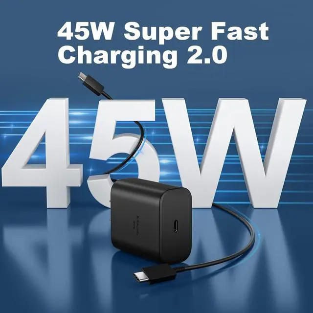 Alt view image 2 of 7 - 45W Samsung Super Fast Charger USB C, 45 Watt USB C Charger Block with 12FT Android Phone Fast Charging Cable Cord for Samsung Galaxy S24 Ultra/S24/S24+/S23 Ultra/S23/S23+/S22 Ultra/S22/S21/S20