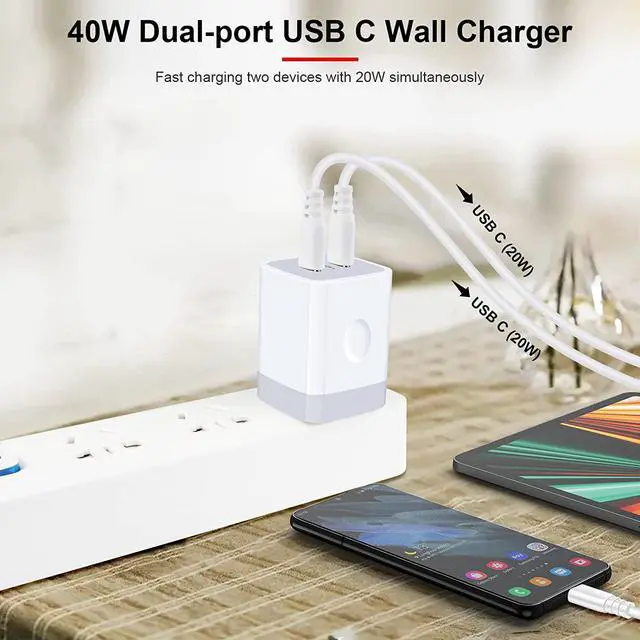 Alt view image 4 of 6 - USB C Block,Sicodo 40W Dual USB C Wall Charger,2-Port PD 3.0 20W USB C Cube Power Adapter for iPhone 16/16 Pro/16 Pro Max/15/14/13/12/X Plus,Samsung Galaxy S24 Ultra,S23,Pixel 9Pro,USB C Wall Plug