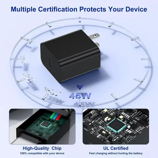 Alt view image 4 of 7 - 2Pack 45W Super Fast Charger with Type C Cable 10ft, USB C Wall Charging Block Adapter and Android Phone Charger Cord Long for Samsung Galaxy S25/S24+/S23 Ultra/S23+/S22/S22+/S22 Plus/S21/Note 20
