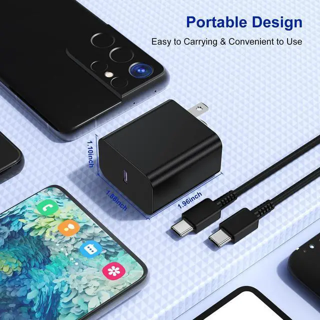 Alt view image 6 of 7 - 2Pack 45W Super Fast Charger with Type C Cable 10ft, USB C Wall Charging Block Adapter and Android Phone Charger Cord Long for Samsung Galaxy S25/S24+/S23 Ultra/S23+/S22/S22+/S22 Plus/S21/Note 20