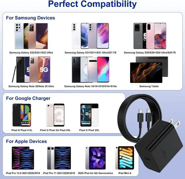 Alt view image 5 of 7 - 2Pack 45W Super Fast Charger with Type C Cable 10ft, USB C Wall Charging Block Adapter and Android Phone Charger Cord Long for Samsung Galaxy S25/S24+/S23 Ultra/S23+/S22/S22+/S22 Plus/S21/Note 20