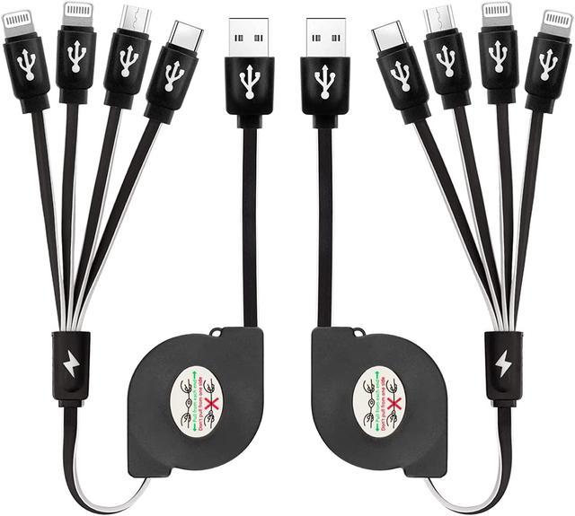Multi Charging Cable 2 Pack 3FT, 4 in 1 Retractable Multiple Charger Cord  Multi USB Cable Adapter with Dual Lightning/Type C/Micro USB Port for