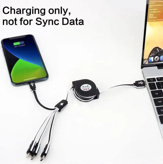 Alt view image 4 of 7 - Multi Charging Cable 2 Pack 3FT, 4 in 1 Retractable Multiple Charger Cord Multi USB Cable Adapter with Dual Lightning/Type C/Micro USB Port for iPhone 15 14/Samsung Galaxy/Pixel/Phones/Pad and More