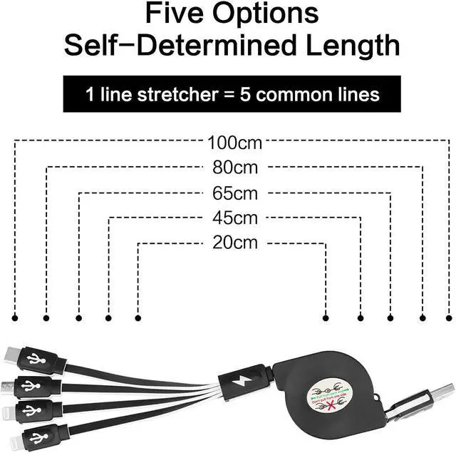 Alt view image 5 of 7 - Multi Charging Cable 2 Pack 3FT, 4 in 1 Retractable Multiple Charger Cord Multi USB Cable Adapter with Dual Lightning/Type C/Micro USB Port for iPhone 15 14/Samsung Galaxy/Pixel/Phones/Pad and More