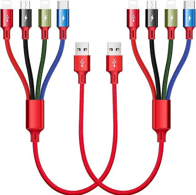 Main image of Short Multi Charging Cable, 1Ft/2Pack Multi Charging Cord, 4 in 1 Multi Charger Cable,Multi Charger,Fast Charging with IP/Type C/Micro USB Ports for Cell Phones/Tablets/Samsung Galaxy/LG/More