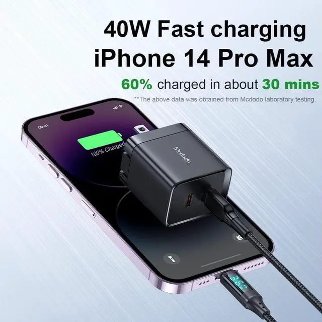 Alt view image 3 of 7 - mcdodo 40W Dual USB C Charger Block Foldable USB-C Fast Charging Wall Charger Power Adapter for iPhone 16 15 Pro ProMax Plus,Galaxy,MacBook,iPad and More