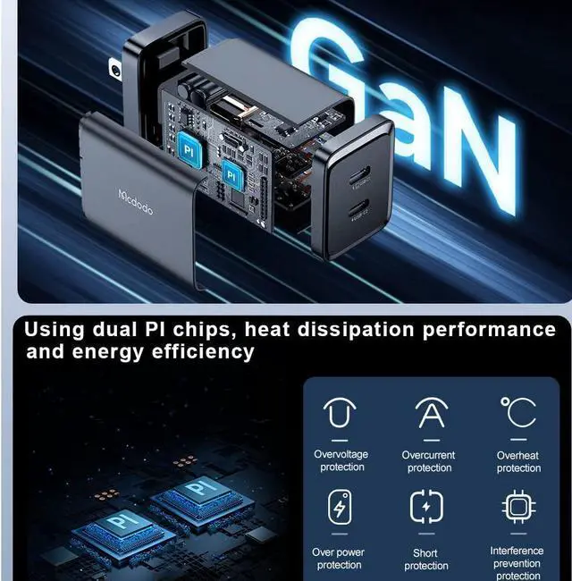 Alt view image 4 of 7 - mcdodo 40W Dual USB C Charger Block Foldable USB-C Fast Charging Wall Charger Power Adapter for iPhone 16 15 Pro ProMax Plus,Galaxy,MacBook,iPad and More